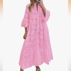 Elegant Pink Eyelet Maxi Dress